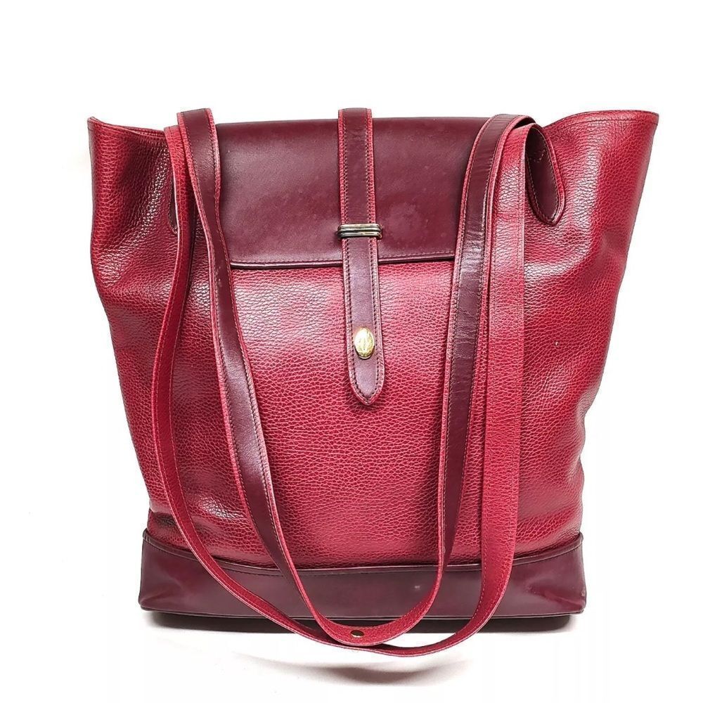 Auth Vtg Cartier Bordeaux Burgundy Two Tone Tank Must Bucket Shoulder Tote Bag